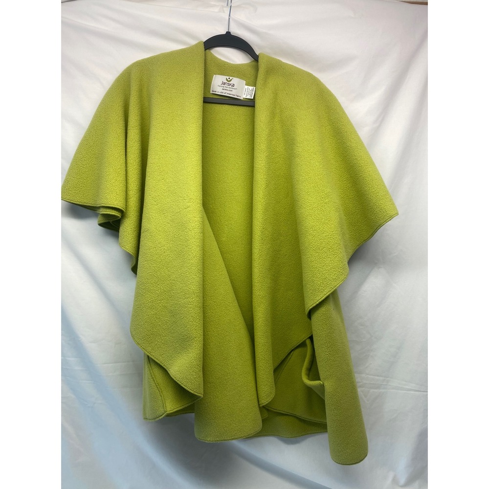 Janska Fleece Wrap Cape Lime Green Chartreuse Open Front Draped Vest Pockets